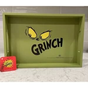 Dr Seuss GRINCH Face Wood Serving Tray with Handles Christmas Holiday Decor NEW!